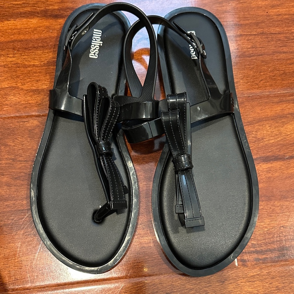 Melissa Black Sandals with Bow Accent
